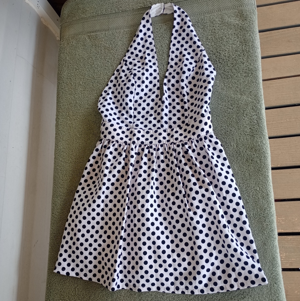 Cals White Black Polka Dot Party Dress Sz. Medium